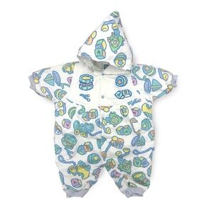 Vintage Little Me Baby Hooded Oversized One-Piece with Toy Print - 3-6m